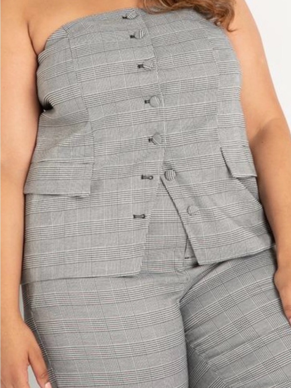 Strapless Plaid Peplum Bustier Top